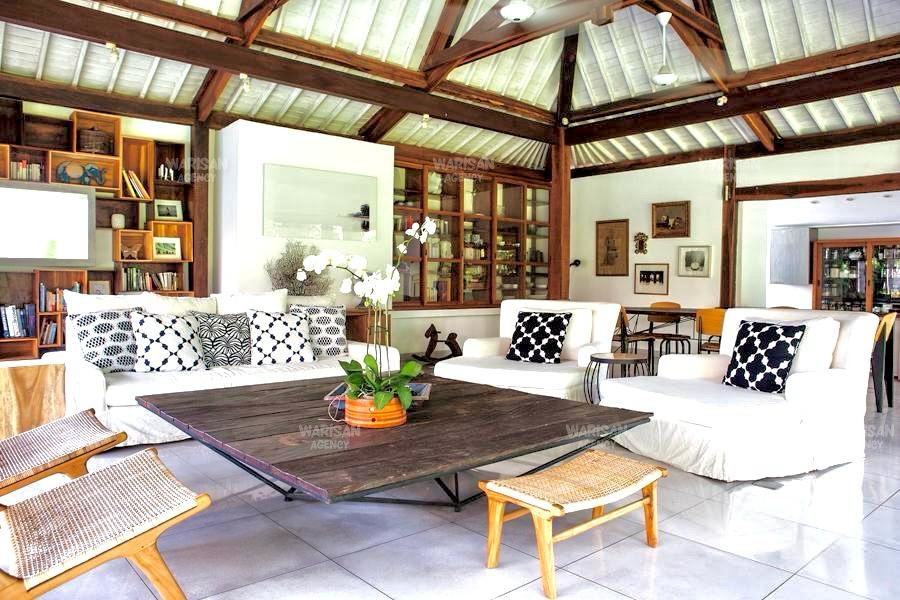 living room with indonesian wood