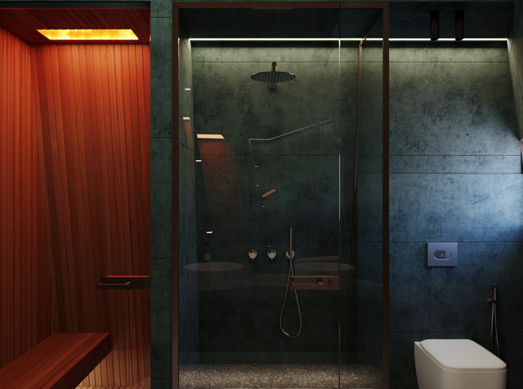 sumptuous bathroom with sauna
