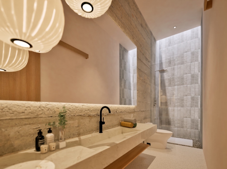 Functional shower room with beautiful materials