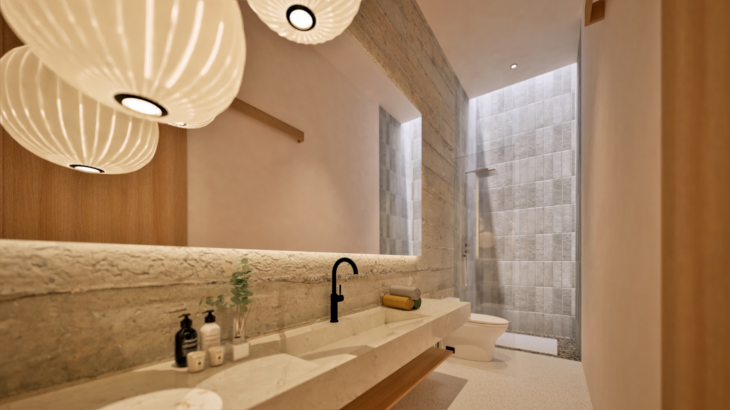 Functional shower room with beautiful materials