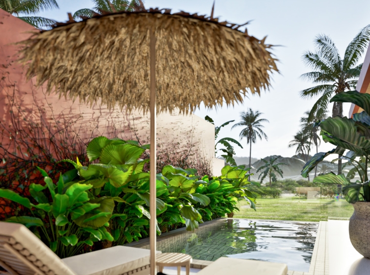 Relaxation area by the pool with an unobstructed view