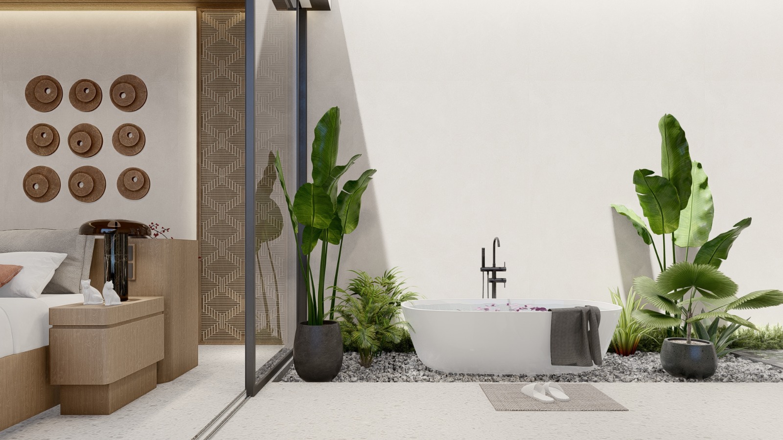 open bathroom with bathtube