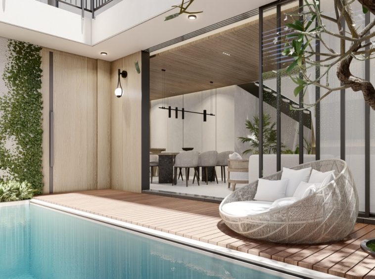 garden with swimming pool
