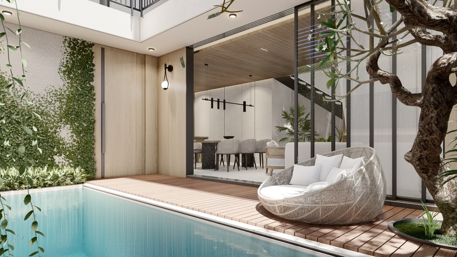 garden with swimming pool