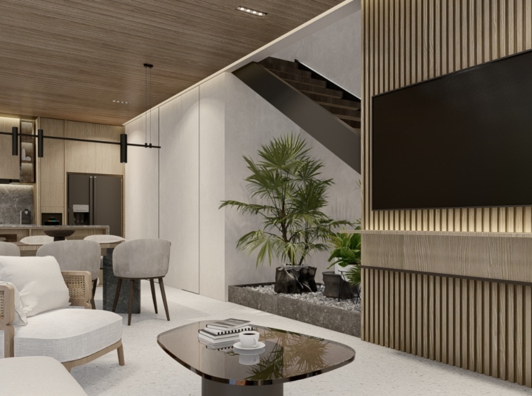 living room with high quality materials of construction