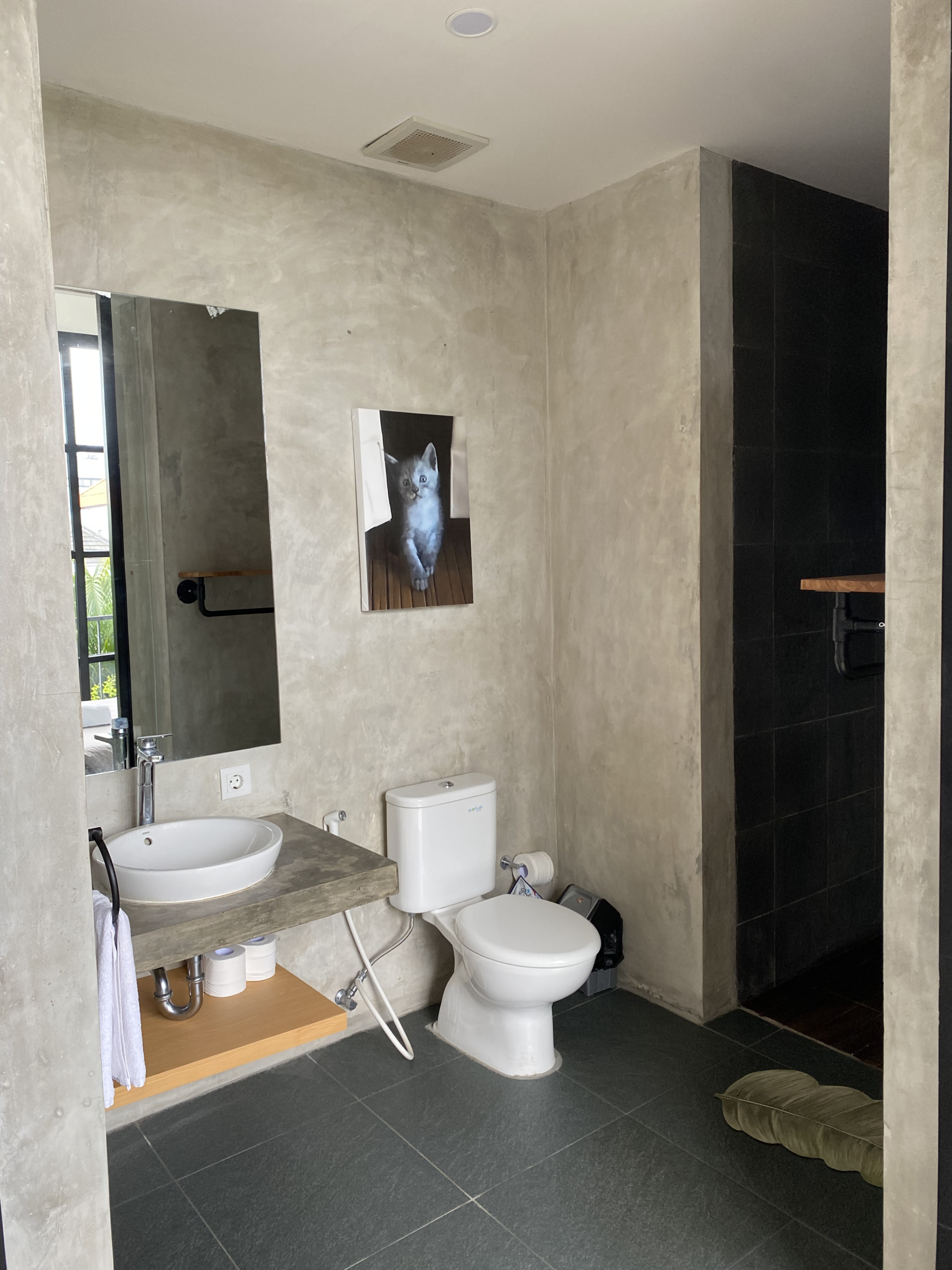 Modern bathroom with polished concrete