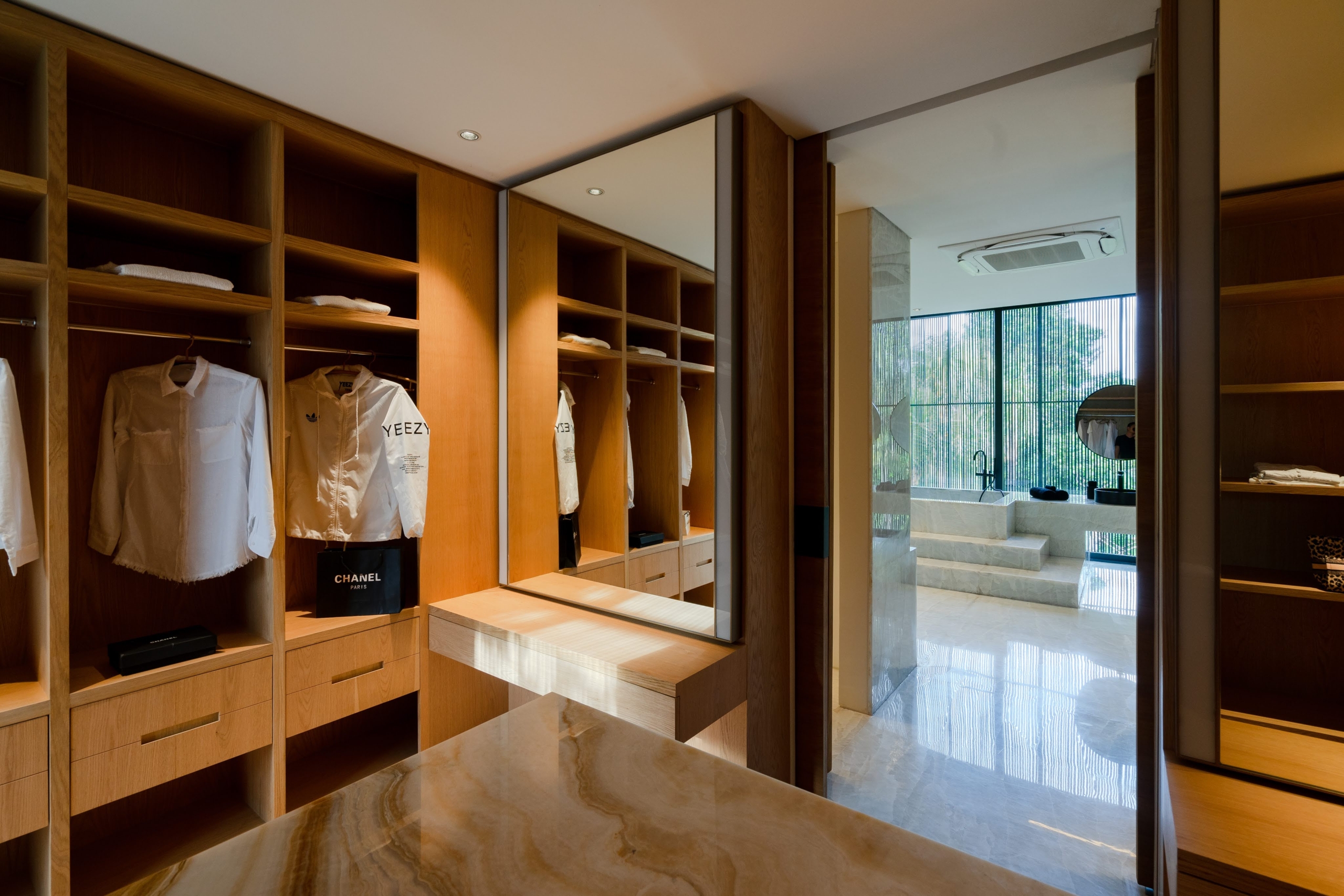 every bedroom have a wardrobe with marble inside