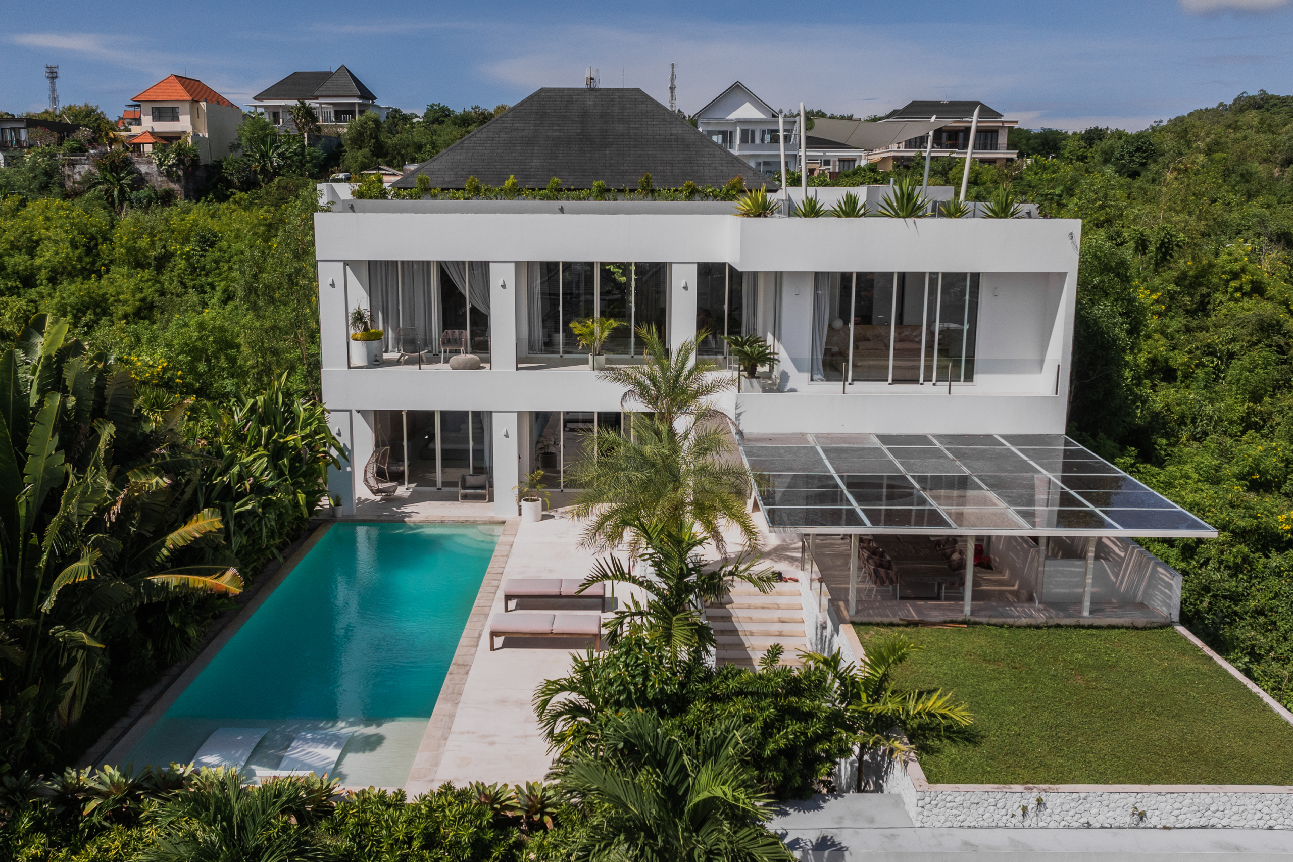 drone photo of the villa