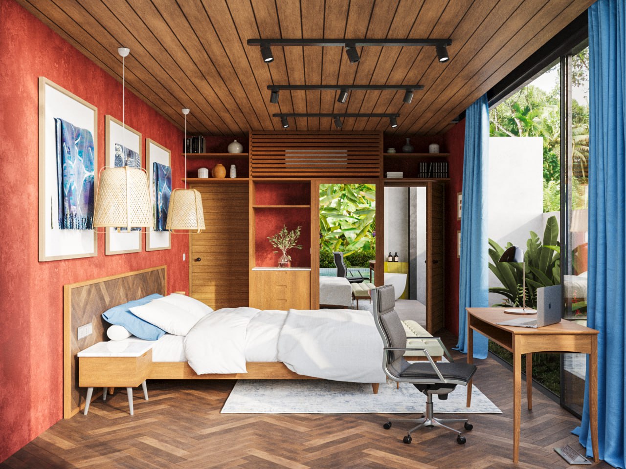 Bedroom with a cozy all-wood ambiance