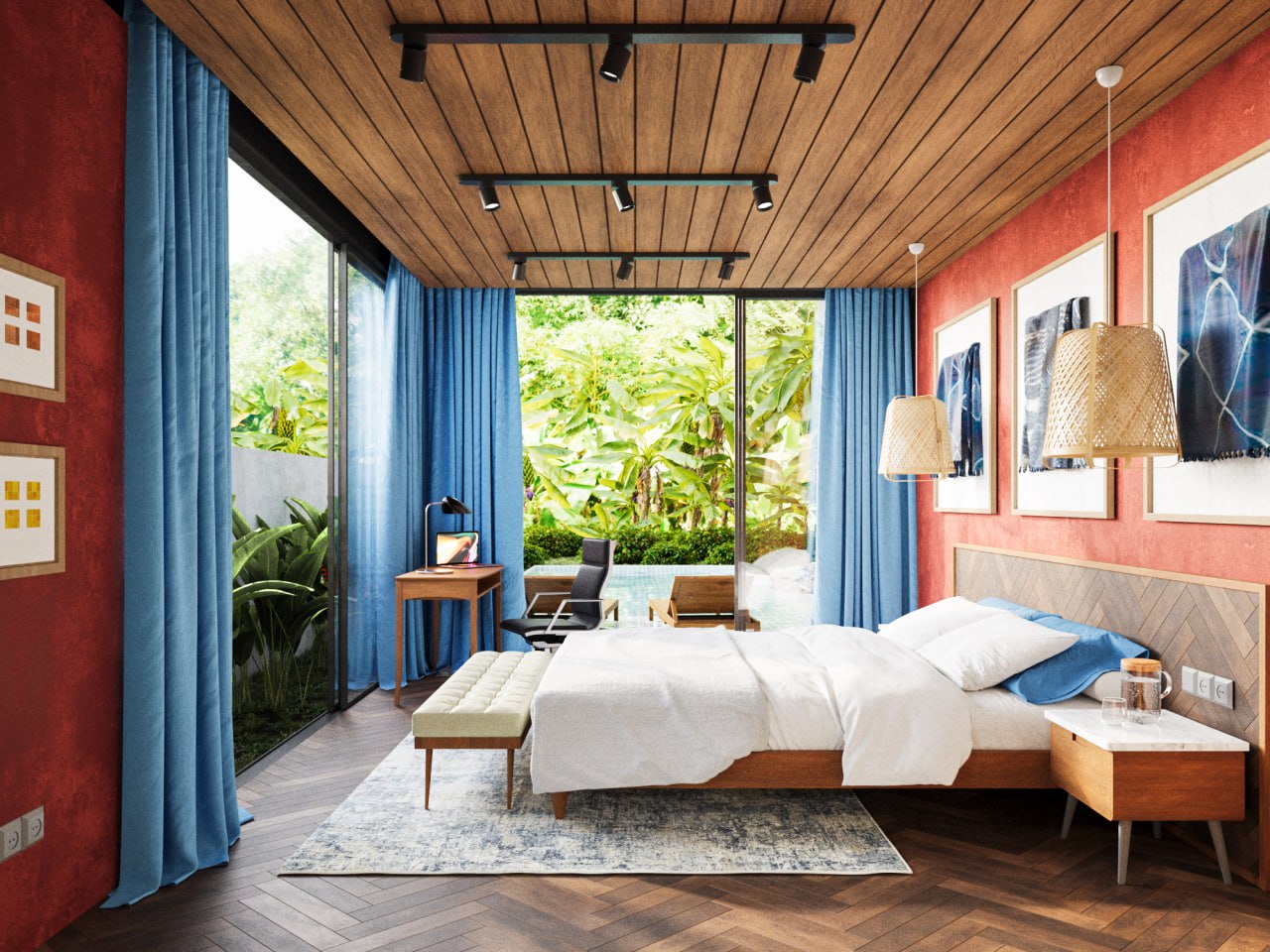 bedroom pool view