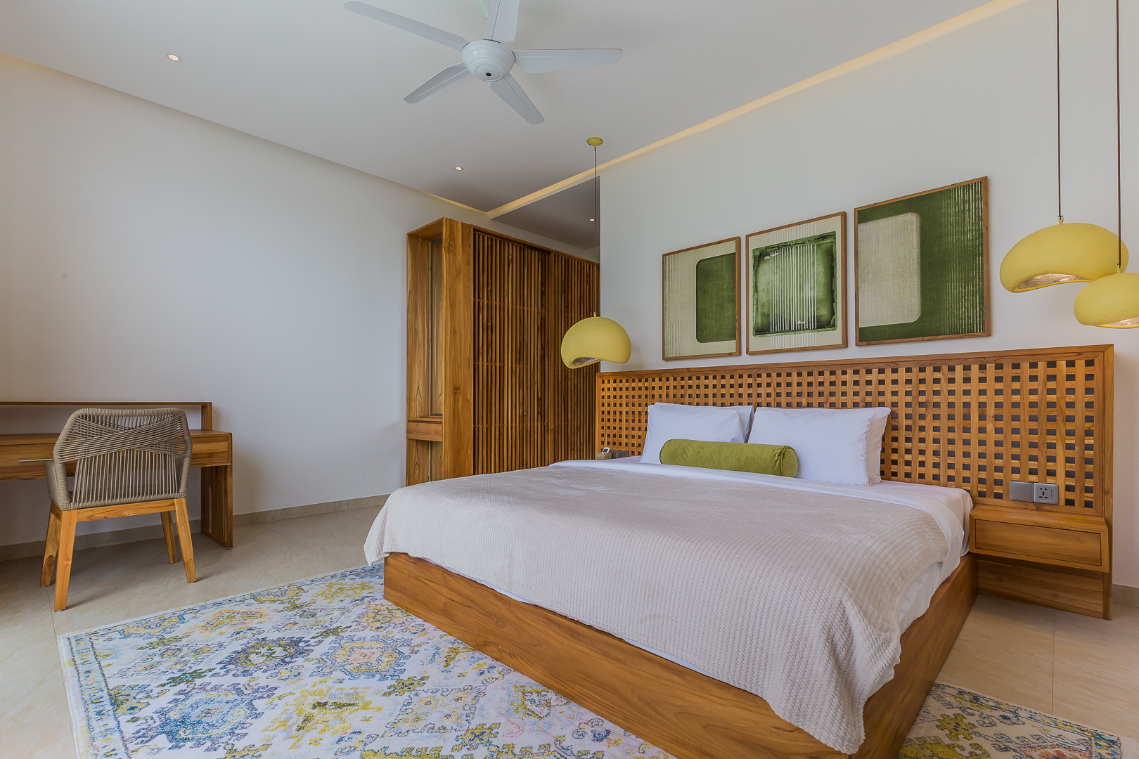 Second bedroom with custom wood furniture in Luxury 3 Bedrooms Villa in Prime Umalas