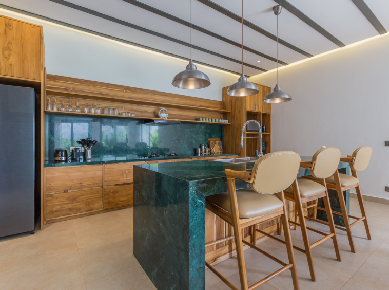 Modern green marble kitchen island in Luxury 3 Bedrooms Villa in Prime Umalas
