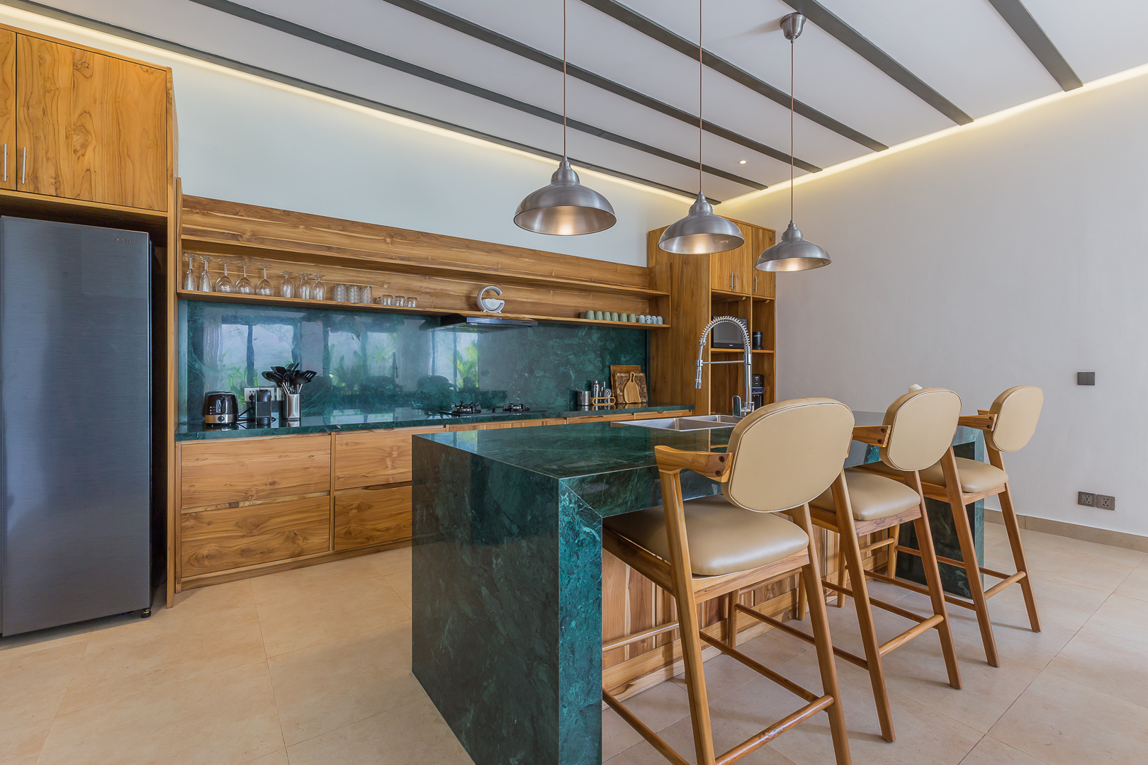 Modern green marble kitchen island in Luxury 3 Bedrooms Villa in Prime Umalas