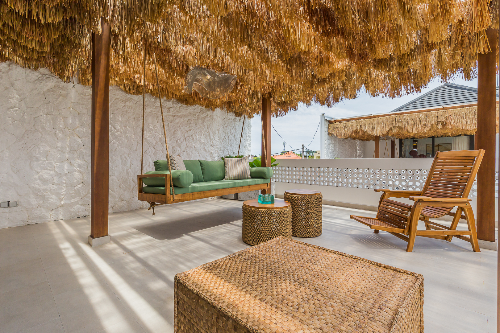 Evening view of the rooftop lounge in Luxury 3 Bedrooms Villa in Prime Umalas