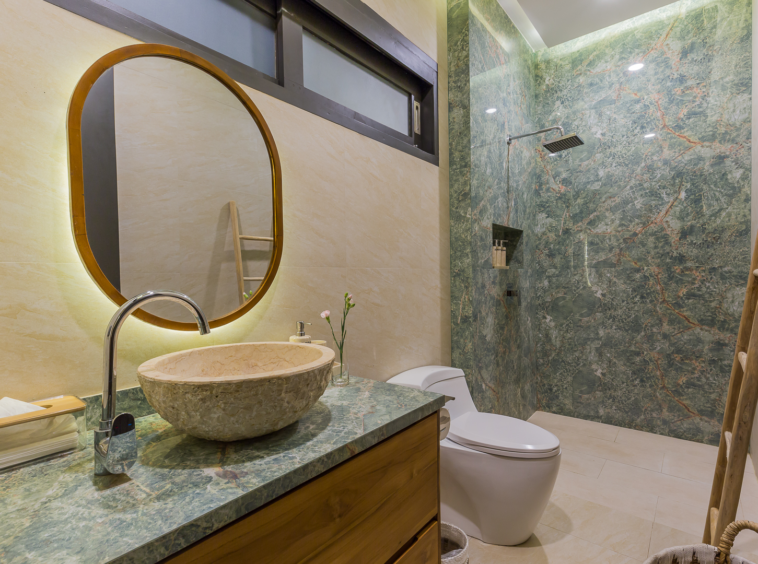 Ensuite bathroom with green marble shower in Luxury 3 Bedrooms Villa in Prime Umalas