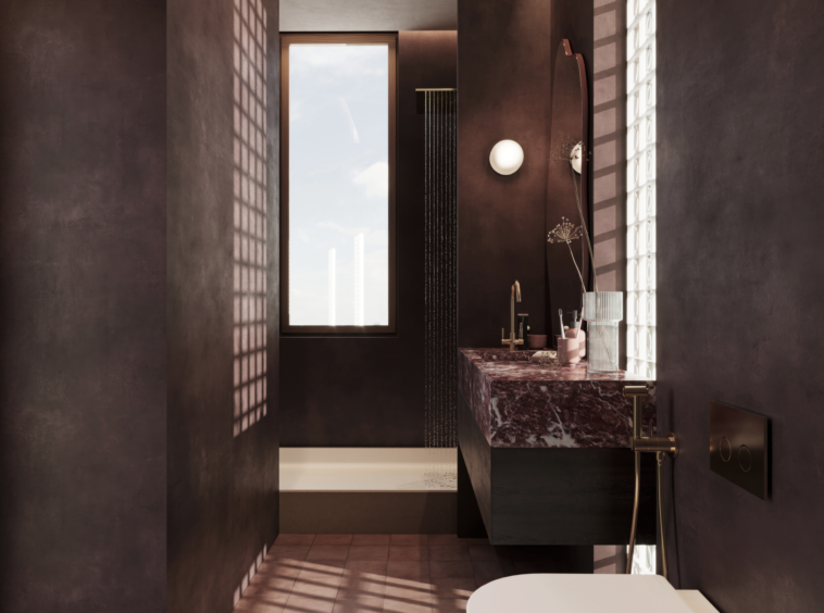 Modern bathroom with high-end finishes and natural light